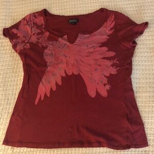 Lucky Brand red angel wings Maroon Graphic Tee